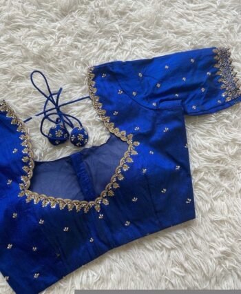 pure silk hand embroidery blouse/ saree maggam blouse/ zardosi blouse hand embroidered moderblouse/blue ready made blouse zardosi
