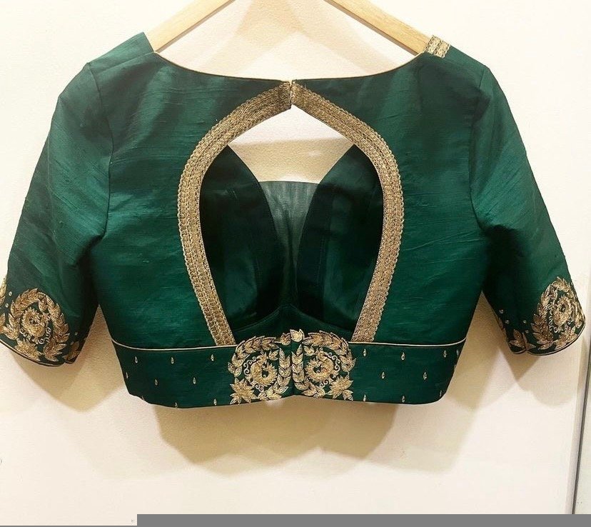 pure silk hand embroidery blouse/saree maggam blouse/green zardosi blouse/yellow hand embroidered blouse/green ready made blouse zardosi usa
