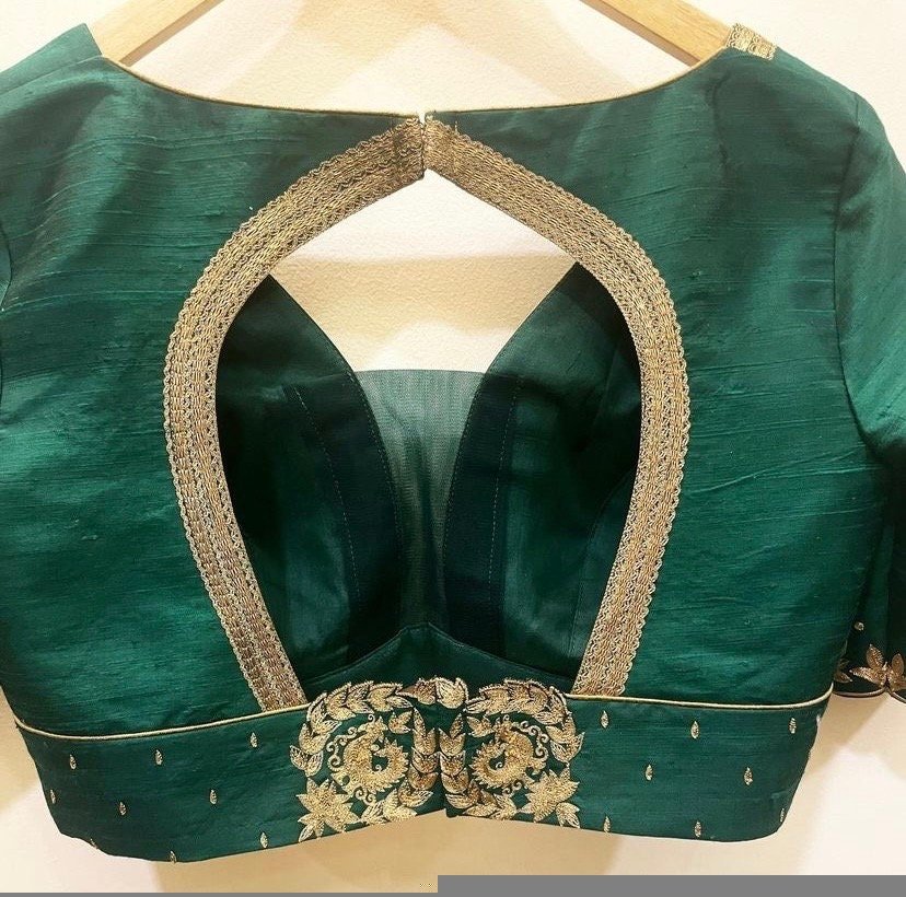 pure silk hand embroidery blouse/saree maggam blouse/green zardosi blouse/yellow hand embroidered blouse/green ready made blouse zardosi usa