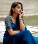 Blue silk saree with hand embroidered blouse/blue georgette saree with handwork blouse |blue silk saree/designer saree with maggam blouse us