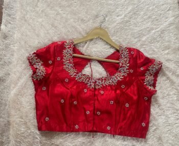 pure silk hand embroidery blouse/short sleeve maggam blouse/raw silk zardosi blouse/hand embroidered blouse/red ready made blouse zardosi