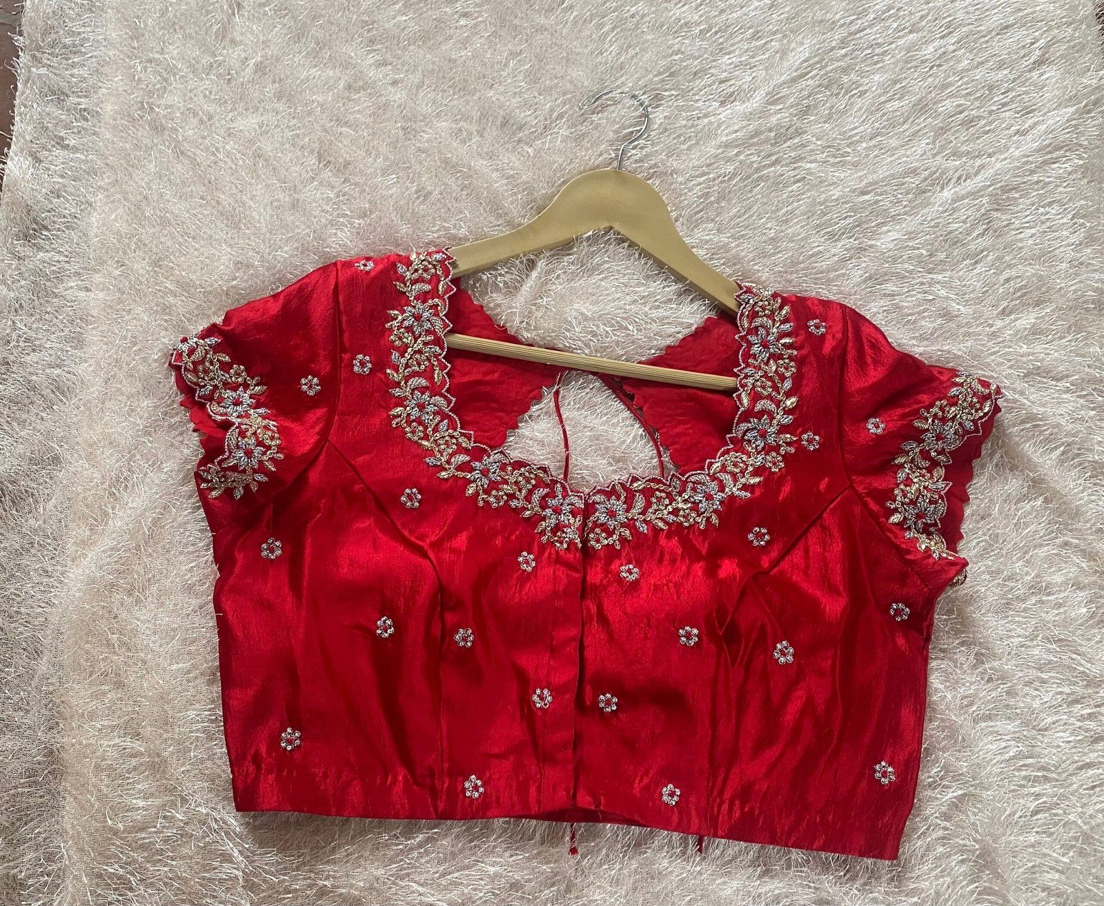 pure silk hand embroidery blouse/short sleeve maggam blouse/raw silk zardosi blouse/hand embroidered blouse/red ready made blouse zardosi