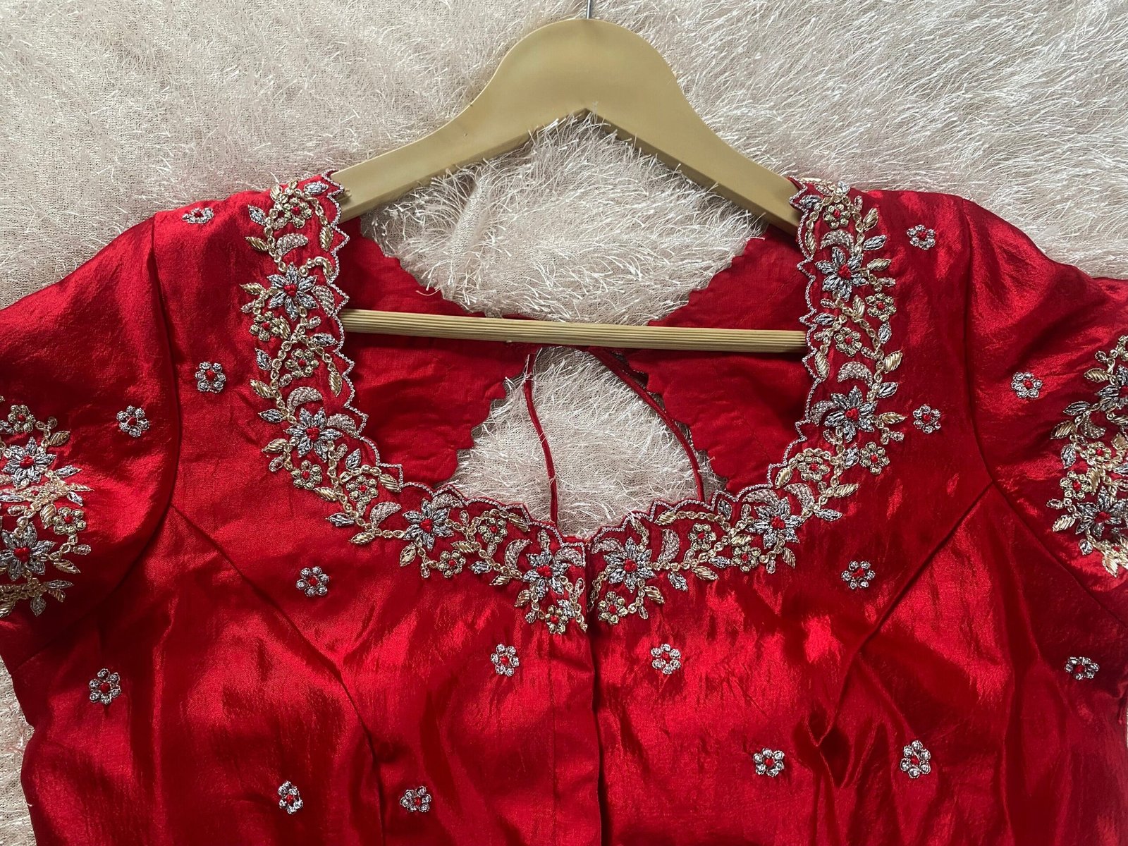 pure silk hand embroidery blouse/short sleeve maggam blouse/raw silk zardosi blouse/hand embroidered blouse/red ready made blouse zardosi