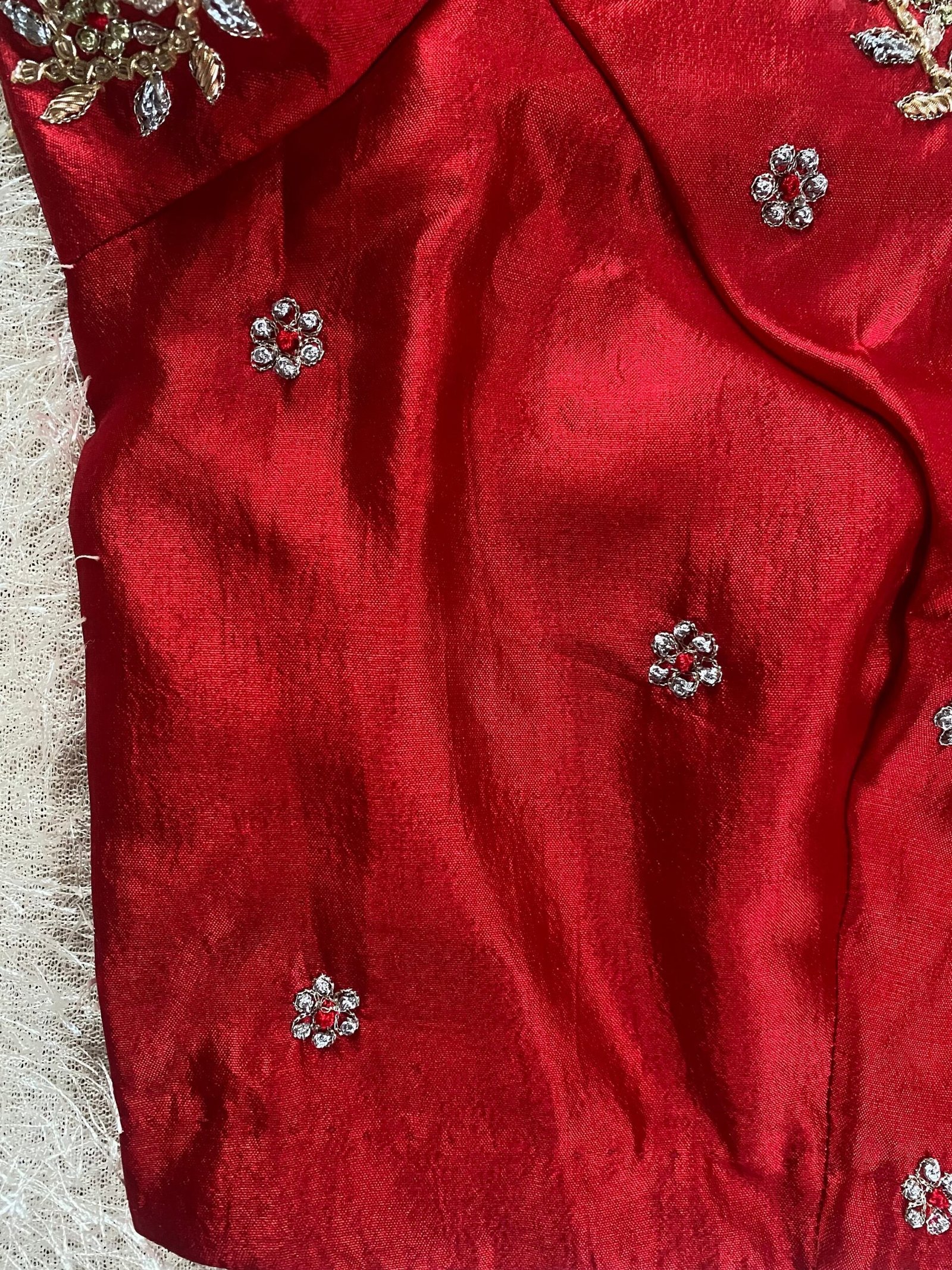 pure silk hand embroidery blouse/short sleeve maggam blouse/raw silk zardosi blouse/hand embroidered blouse/red ready made blouse zardosi