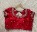 pure silk hand embroidery blouse/short sleeve maggam blouse/raw silk zardosi blouse/hand embroidered blouse/red ready made blouse zardosi