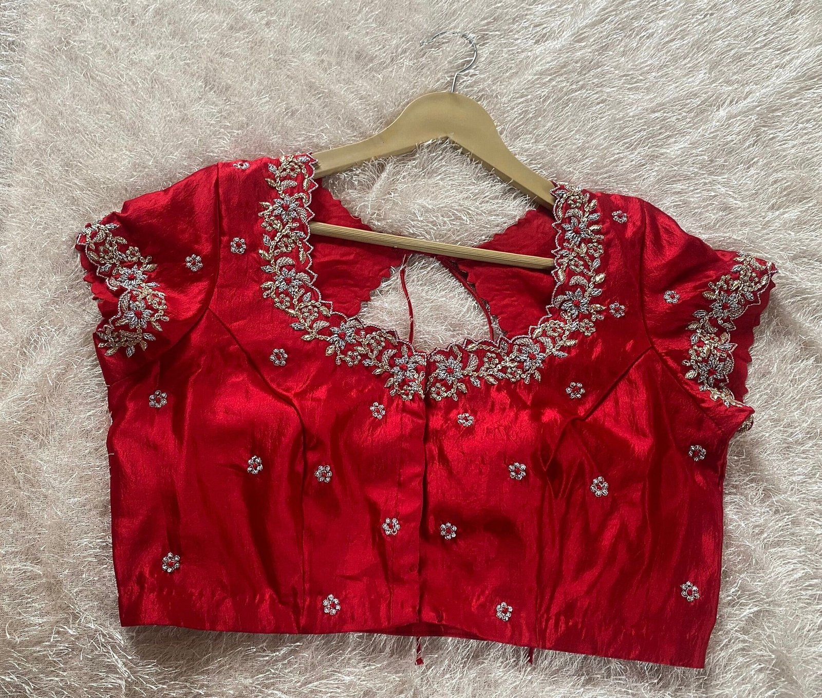 pure silk hand embroidery blouse/short sleeve maggam blouse/raw silk zardosi blouse/hand embroidered blouse/red ready made blouse zardosi