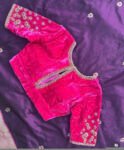 pure velvet hand embroidery blouse /modern saree maggam blouse/pink zardosi blouse / hand embroidered blouse/pink velvet ready made blouse