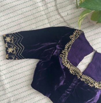pure velvet hand embroidery blouse /modern saree maggam blouse/purple zardosi blouse / hand embroidered blouse/purple ready made blouse