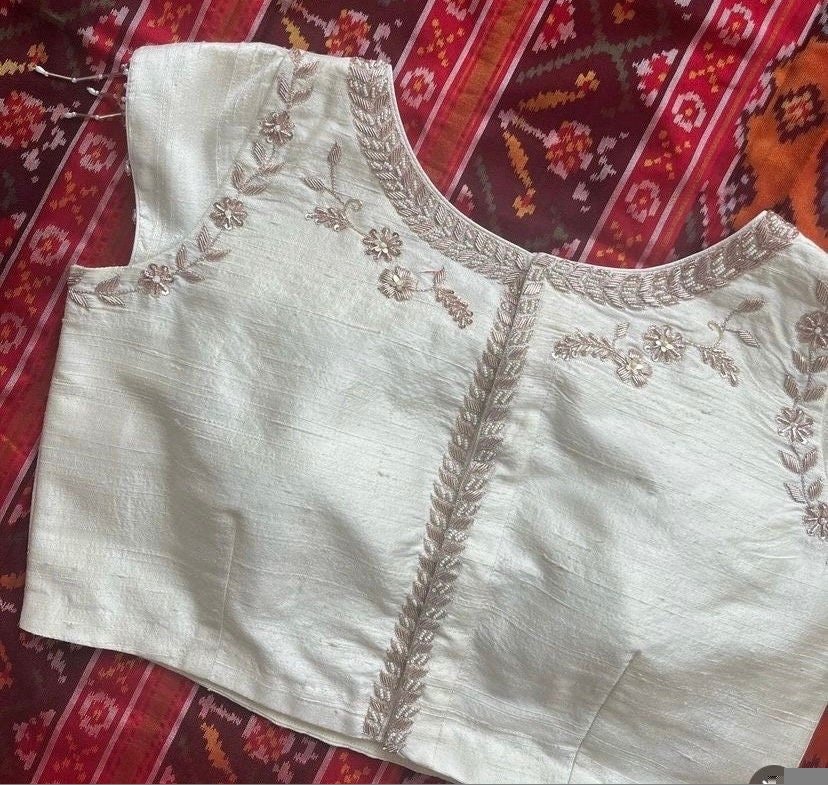 pure silk hand embroidery blouse / cream maggam blouse /pure raw silk zardosi blouse / hand embroidered blouse /designer ready made blouse