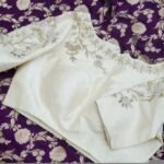 Hand Embroidered Cream Silk Blouse: Zardosi Maggam Work