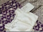Hand Embroidered Cream Silk Blouse: Zardosi Maggam Work