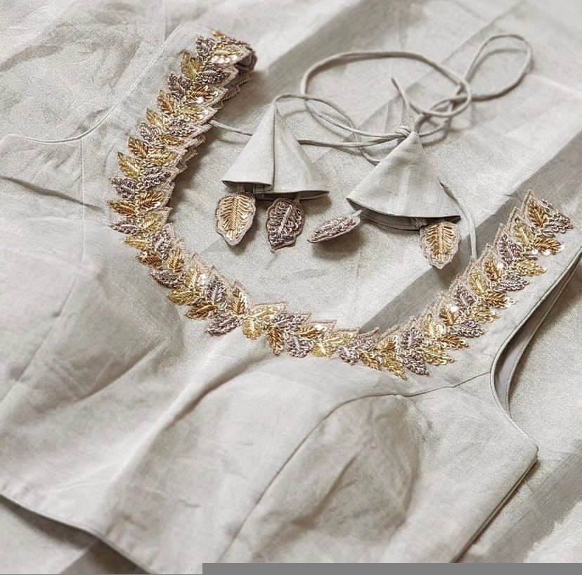 Hand Embroidered Silver Tissue Blouse: Sleeveless Zardosi Crop Top