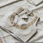 Hand Embroidered Silver Tissue Blouse: Sleeveless Zardosi Crop Top