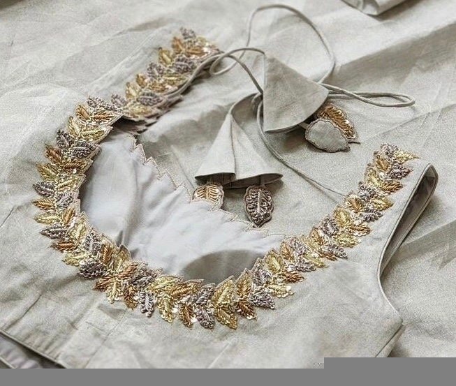 Hand Embroidered Silver Tissue Blouse: Sleeveless Zardosi Crop Top