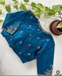 pure silk hand embroidery blouse/blue maggam blouse /raw silk zardosi blouse/blue hand embroidered blouse/designer readymade handwork blouse