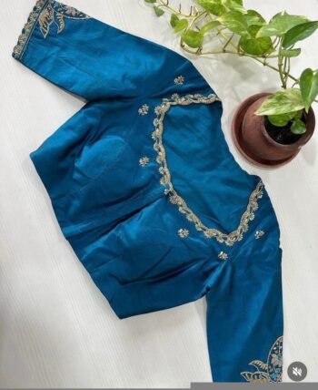 pure silk hand embroidery blouse/blue maggam blouse /raw silk zardosi blouse/blue hand embroidered blouse/designer readymade handwork blouse