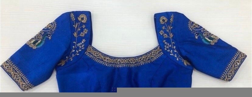 pure silk hand embroidery blouse/blue maggam blouse /raw silk zardosi blouse/blue hand embroidered blouse/designer readymade handwork blouse