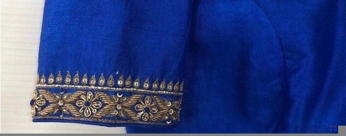 pure silk hand embroidery blouse/blue maggam blouse /raw silk zardosi blouse/blue hand embroidered blouse/designer readymade handwork blouse