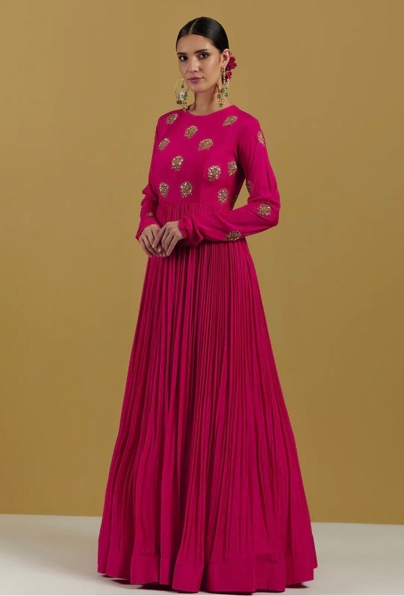 Pink Anarkali suit usa/anarkali kurta full sleeve/pink full sleeve anarkali/full sleeve dress anarkali/Indian dresses/hot pink anarkali usa