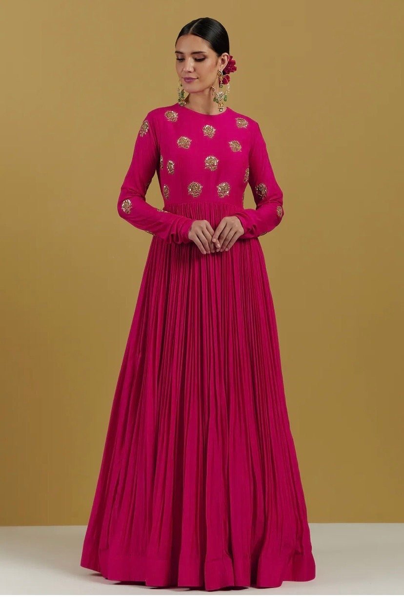 Pink Anarkali suit usa/anarkali kurta full sleeve/pink full sleeve anarkali/full sleeve dress anarkali/Indian dresses/hot pink anarkali usa