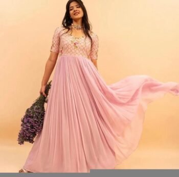 Peach Anarkali suit hand embroidery anarkali kurta/light pink anarkali dress/elbow sleeves dress anarkali/Indian dresses/pink anarkali