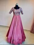 Hand Embroidered Anarkali Suit: Onion Pink Indian Dress