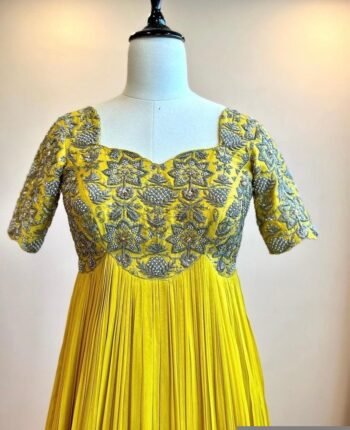 Anarkali suit usa/hand embroidery anarkali kurta/yellow anarkali dress/elbow sleeves dress anarkali/Indian dresses/yellow anarkali dress usa