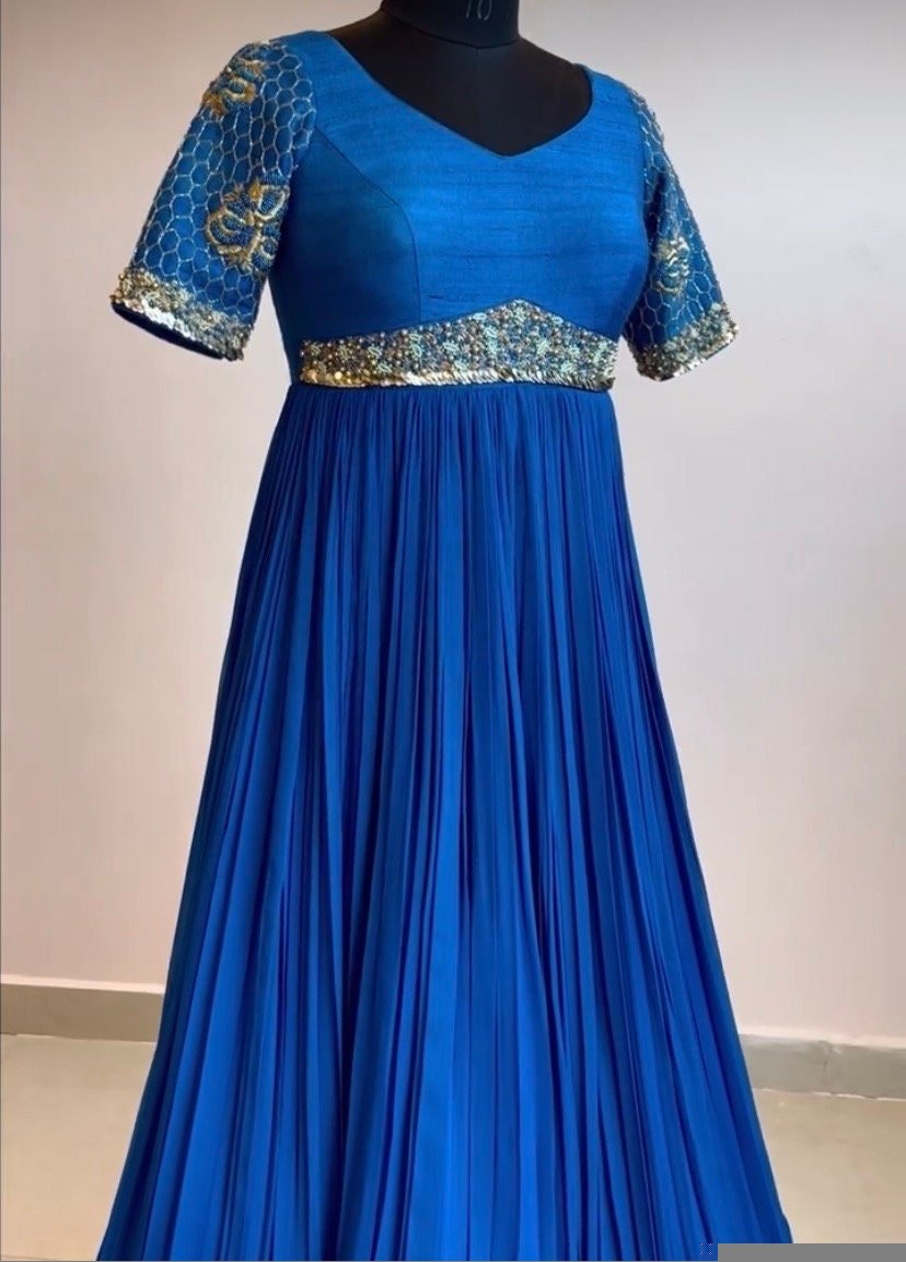 Blue Anarkali suit usa/hand embroidery anarkali kurta/royal blue anarkali dress/elbow sleeves dress anarkali/Indian dresses/blue anarkali us