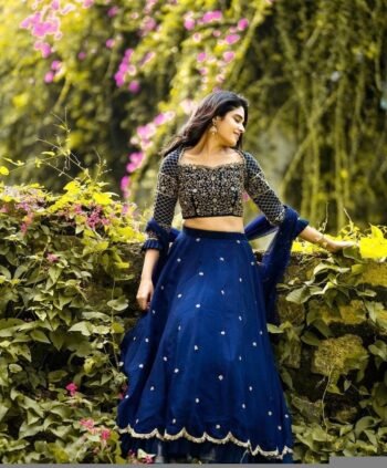 Blue Embroidered Lehenga Choli Set: Indian Wedding Outfit