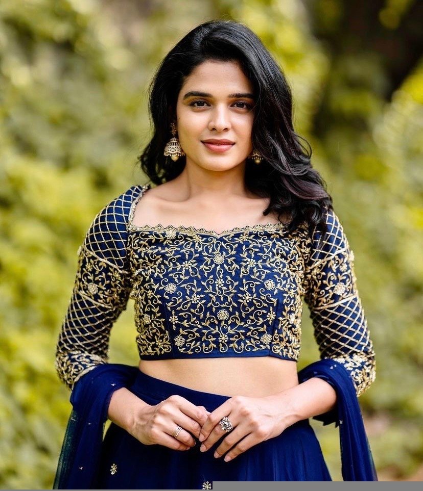 Blue Embroidered Lehenga Choli Set: Indian Wedding Outfit