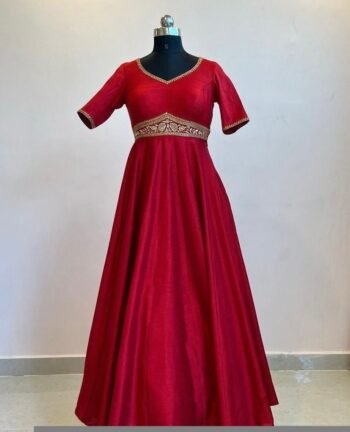 Hand embroidered Anarkali dress/red anarkali suit set/red hand work anarkali Indian dresses/red kurta/pure silk red empire waist dress