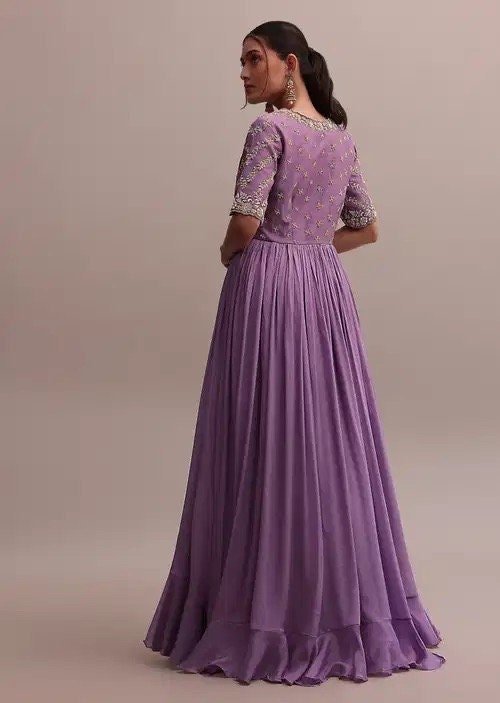 Lavender Anarkali suit usa/hand embroidery anarkali suit set/anarkali with skirt /lavender dress/sharara set usa/slit kurta with Lehenga set