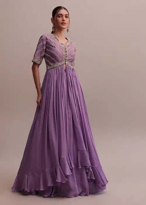 Lavender Anarkali suit usa/hand embroidery anarkali suit set/anarkali with skirt /lavender dress/sharara set usa/slit kurta with Lehenga set
