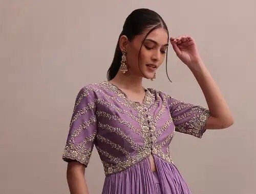 Lavender Anarkali suit usa/hand embroidery anarkali suit set/anarkali with skirt /lavender dress/sharara set usa/slit kurta with Lehenga set