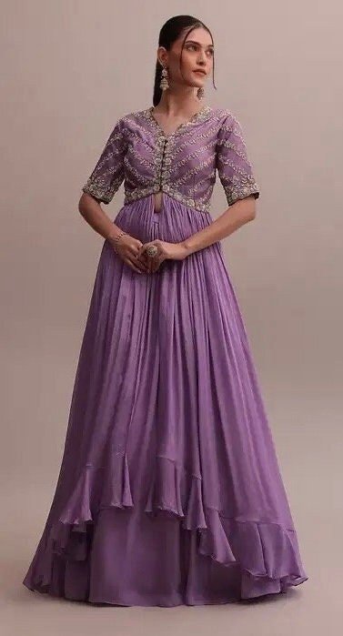 Lavender Anarkali suit usa/hand embroidery anarkali suit set/anarkali with skirt /lavender dress/sharara set usa/slit kurta with Lehenga set