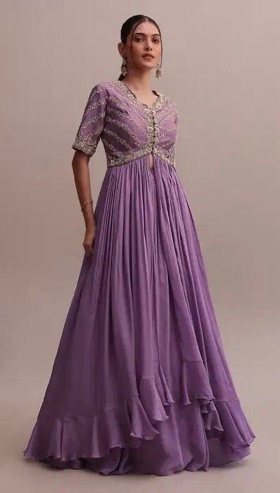 Lavender Anarkali suit usa/hand embroidery anarkali suit set/anarkali with skirt /lavender dress/sharara set usa/slit kurta with Lehenga set