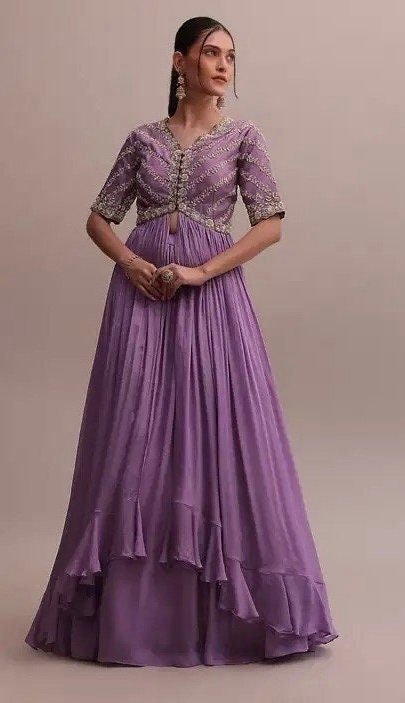 Lavender Anarkali suit usa/hand embroidery anarkali suit set/anarkali with skirt /lavender dress/sharara set usa/slit kurta with Lehenga set
