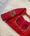 pure silk hand embroidery blouse/reddish pink maggam blouse /raw silk zardosi blouse/hand embroidered blouse /red ready made blouse zardosi