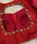 pure silk hand embroidery blouse/reddish pink maggam blouse /raw silk zardosi blouse/hand embroidered blouse /red ready made blouse zardosi