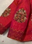pure silk hand embroidery blouse/reddish pink maggam blouse /raw silk zardosi blouse/hand embroidered blouse /red ready made blouse zardosi