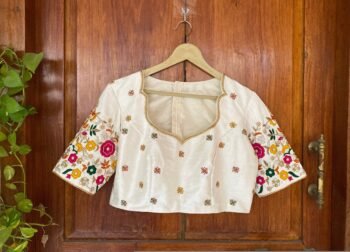 pure silk hand embroidery blouse /cream maggam blouse /raw silk zardosi blouse / multicolor chand embroidered blouse/ready handwork blouse