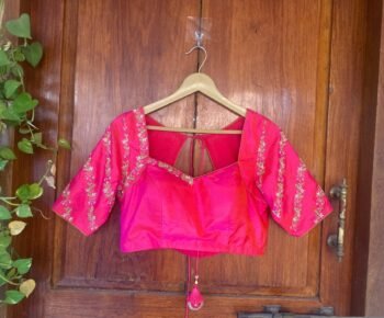 Pink pure silk hand embroidery blouse/readymade maggam blouse/pink saree blouse/ hand embroidered blouse /ready made handmade blouse zardosi