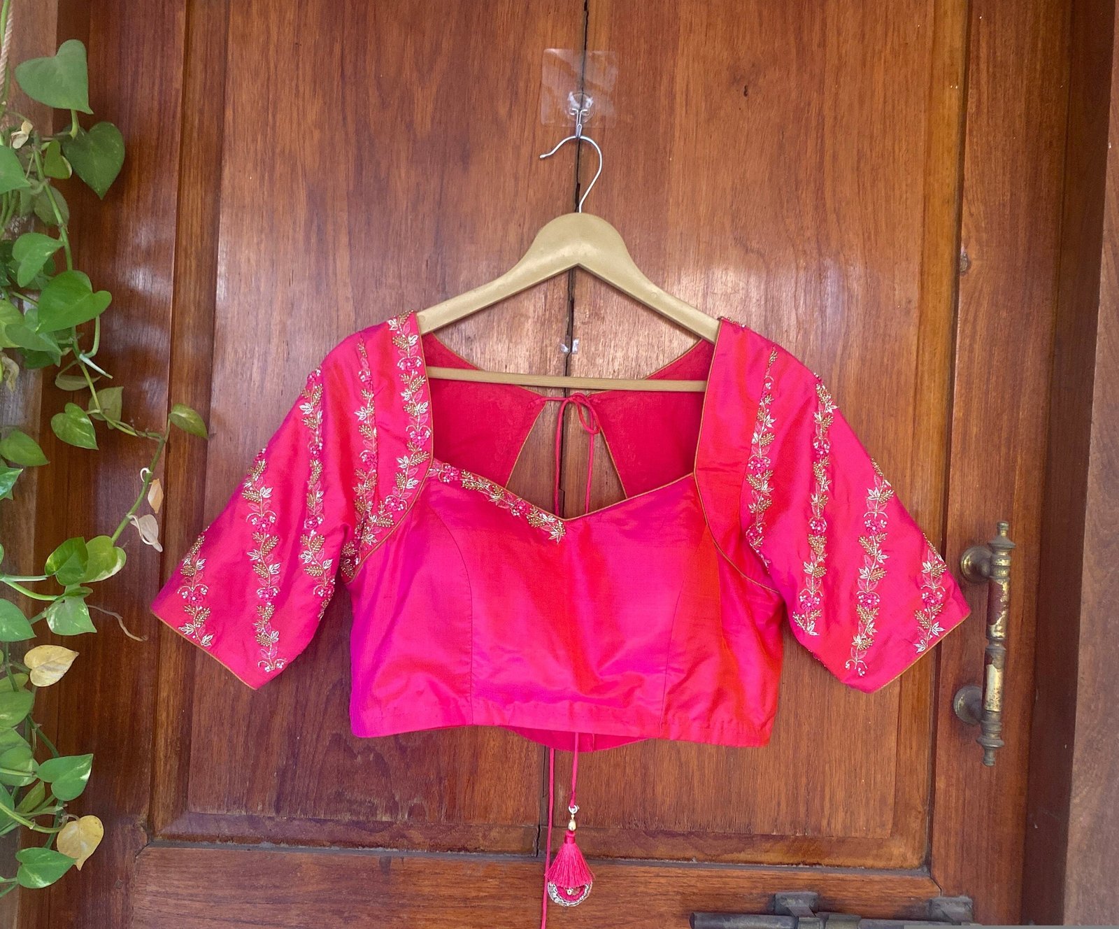 Pink pure silk hand embroidery blouse/readymade maggam blouse/pink saree blouse/ hand embroidered blouse /ready made handmade blouse zardosi