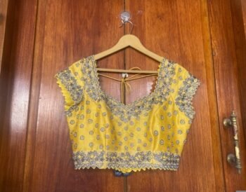 Hand Embroidered Silk Bridal Blouse: Yellow Zardosi Maggam Work