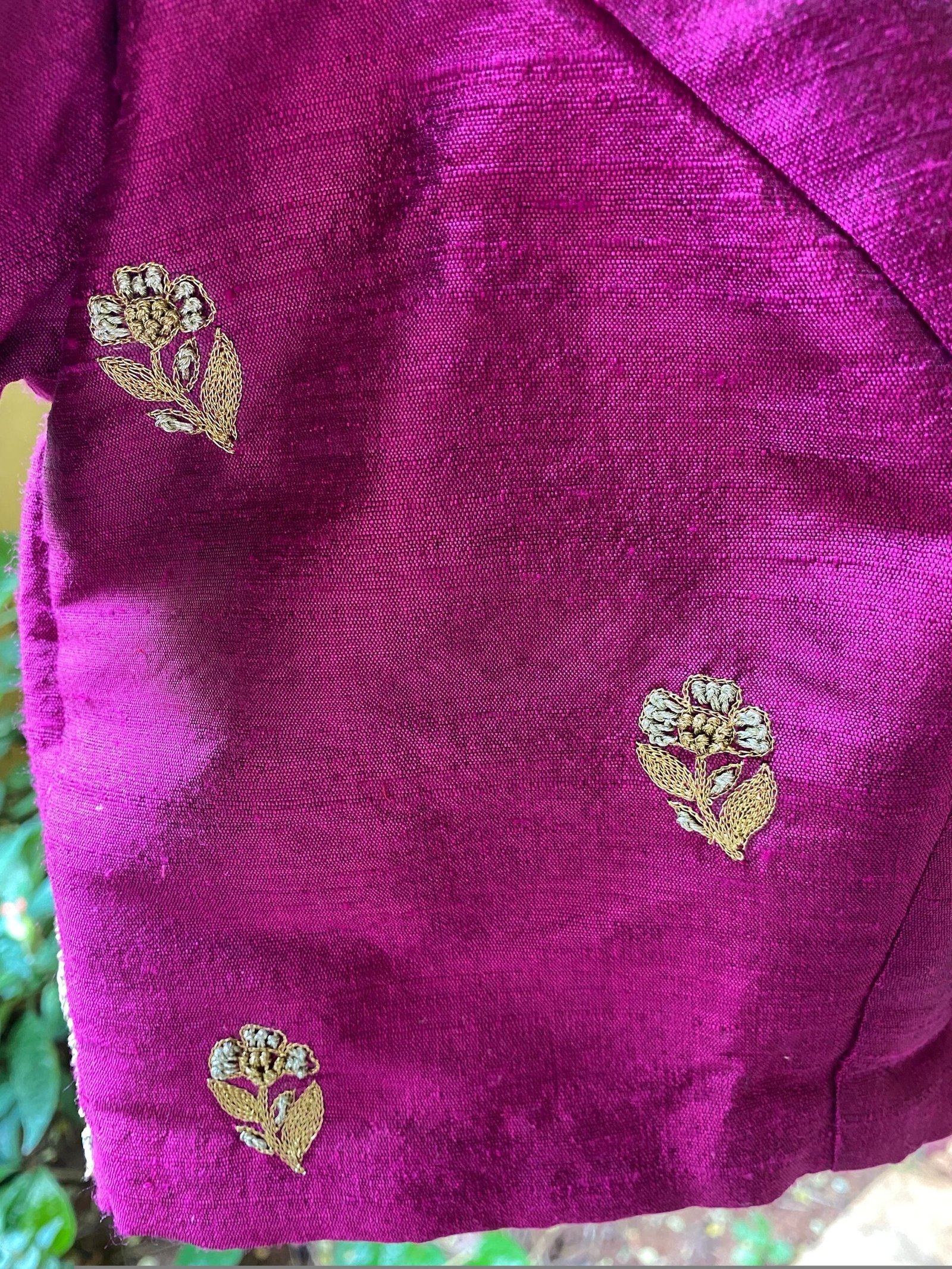 pure silk hand embroidery blouse /modern saree maggam blouse/magenta pink zardosi blouse/purple hand embroidered blouse/ready made blouse
