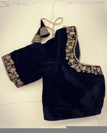 pure velvet hand embroidery blouse /modern saree maggam blouse/black zardosi blouse / hand embroidered blouse/black velvet ready made blouse