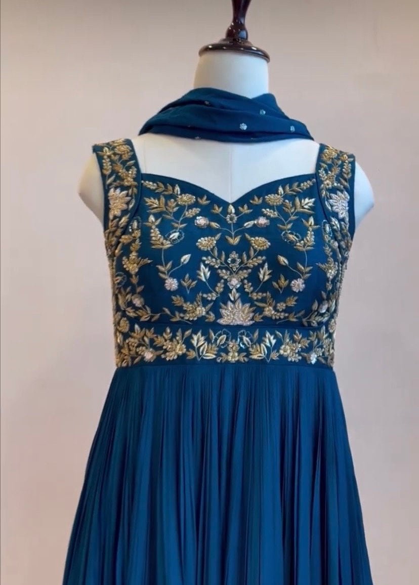 Blue Anarkali suit usa/hand embroidery anarkali kurta/royal blue anarkali dress/ sleeveless dress anarkali/Indian dresses/blue anarkali USA