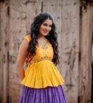 Hand-Painted Kalamkari Lehenga Set: Silk Crop Top, Embroidered Skirt, Kalamkari lehenga set,lavender I lehenga set , hand painted lehenga se