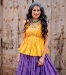 Hand-Painted Kalamkari Lehenga Set: Silk Crop Top, Embroidered Skirt, Kalamkari lehenga set,lavender I lehenga set , hand painted lehenga se