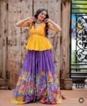Hand-Painted Kalamkari Lehenga Set: Silk Crop Top, Embroidered Skirt, Kalamkari lehenga set,lavender I lehenga set , hand painted lehenga se